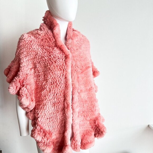 Pink Rabbit Fur Woven Triangular Shawl Scarf Wrap - Picture 3 of 8